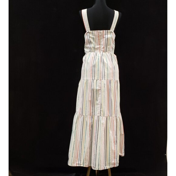 J Crew Womens Rainbow Stripe Tiered Maxi Dress Size 10 Preppy Vacation Stretch - Picture 3 of 16